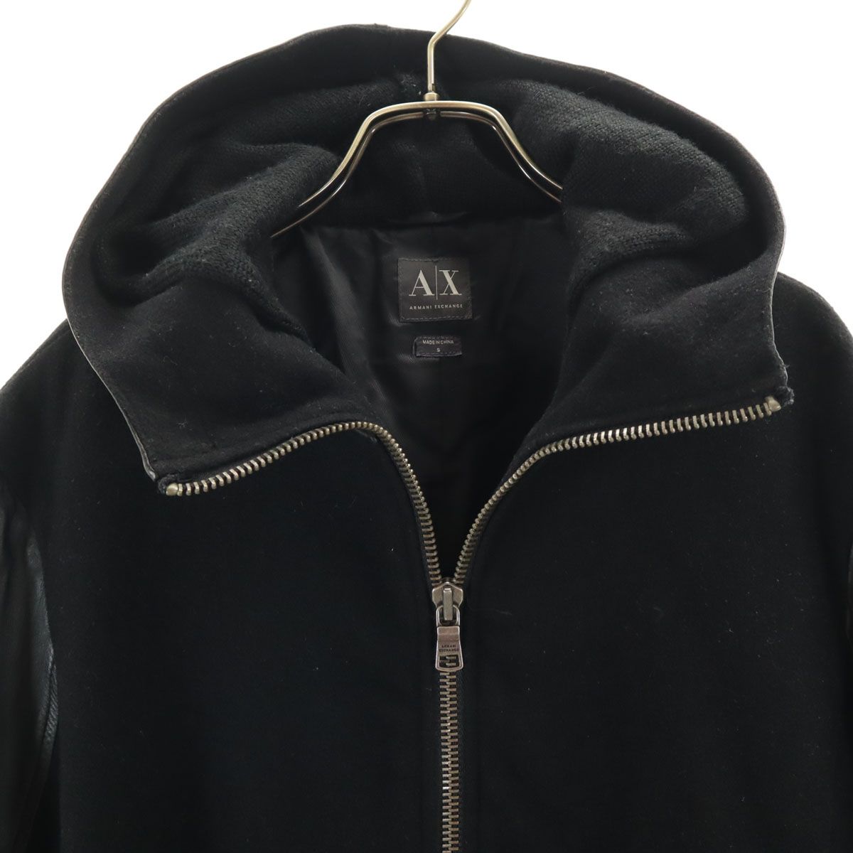 ARMANI EXCHANGE アルマーニエクスチェンジ 羊革レザー切替 フーデッド 