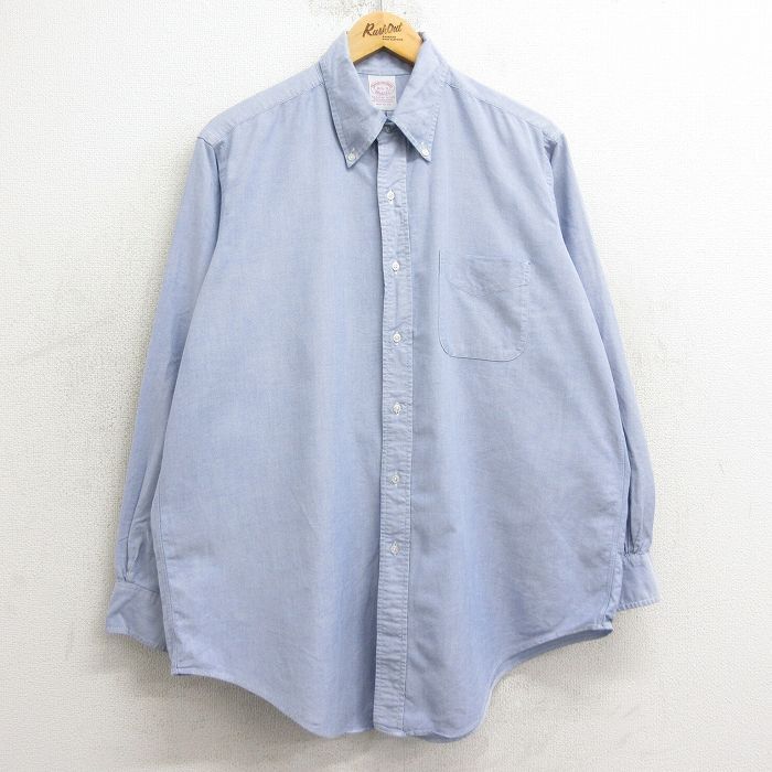XL/古着 ブルックスブラザーズ 長袖 ブランド シャツ メンズ 90s ロング丈 コットン ボタンダウン 薄紺 ネイビー 24dec06 中古 トップス