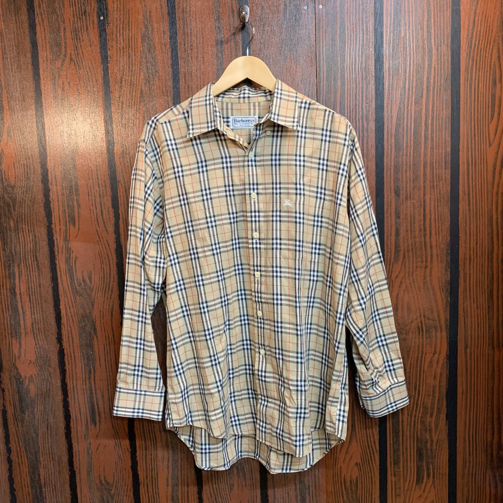 むつ75-1529 Burberry 90s ロンドン|ノバチェック レーヨンシャツ Lサイズ 併売