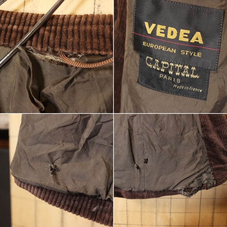 60s70sフランス 太畝コーデュロイテーラードジャケットMLブラウンaw125  