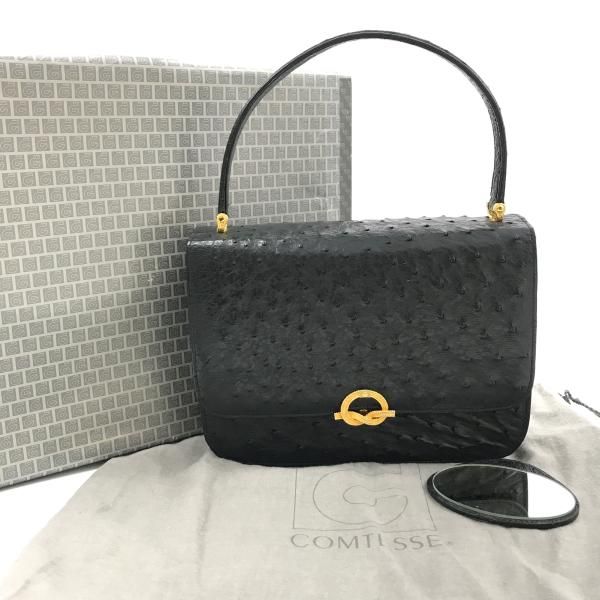 コンテス COMTESSE オーストリッチ ハンドバック ブラック COMTESSE コンテス オーストリッチ ロゴ金具 ハンド バッグ