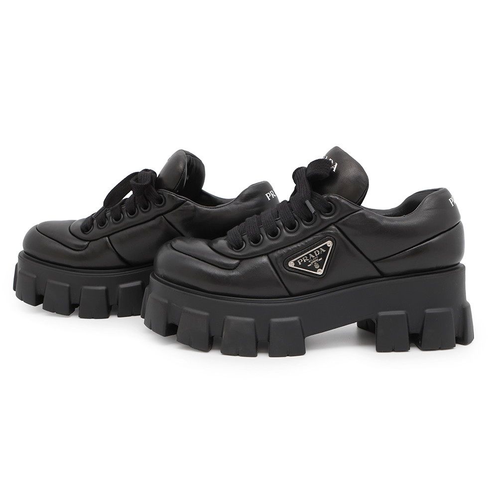 【美品】PRADA モノリス　厚底レザー スニーカー ブラック　1E119N プラダ モノリス レザー スニーカー 35 レディース ブラック 119