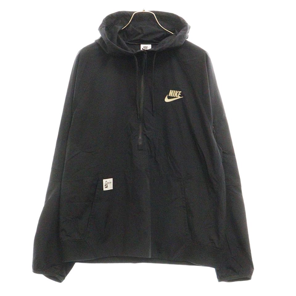 NIKE (ナイキ) AS M NSW WVN UL ANORAK NCPS HF4573-010 ロゴ刺繍 ハーフジップパーカー ナイロンフーディ ブラック