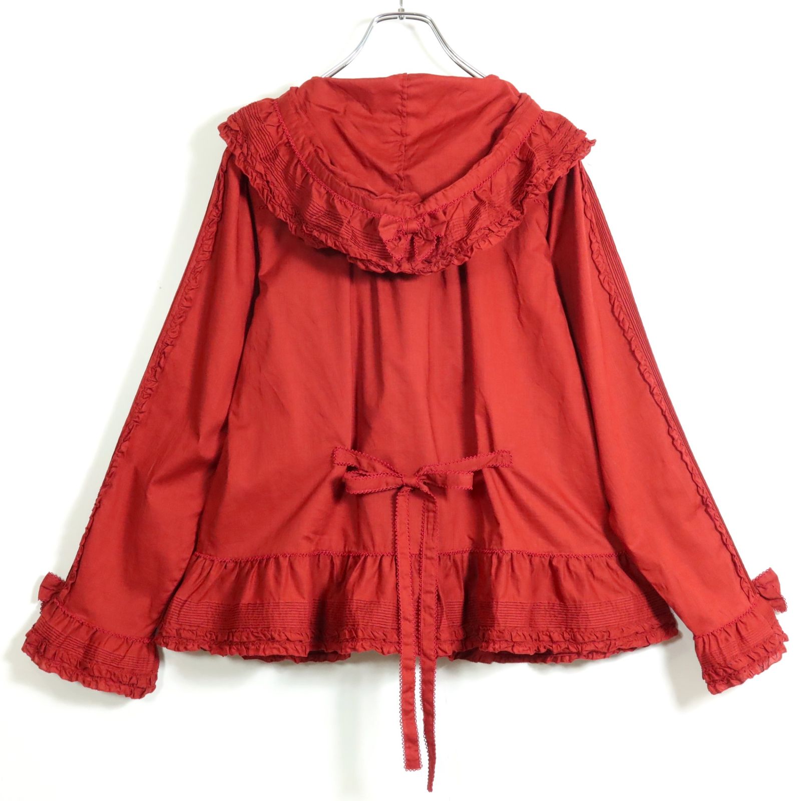 ☆ピンクハウス☆赤いフリル付きフード付ブラウス 美品！】ピンクハウス☆たっぷりフリルのフード付きブラウス 綿ローン