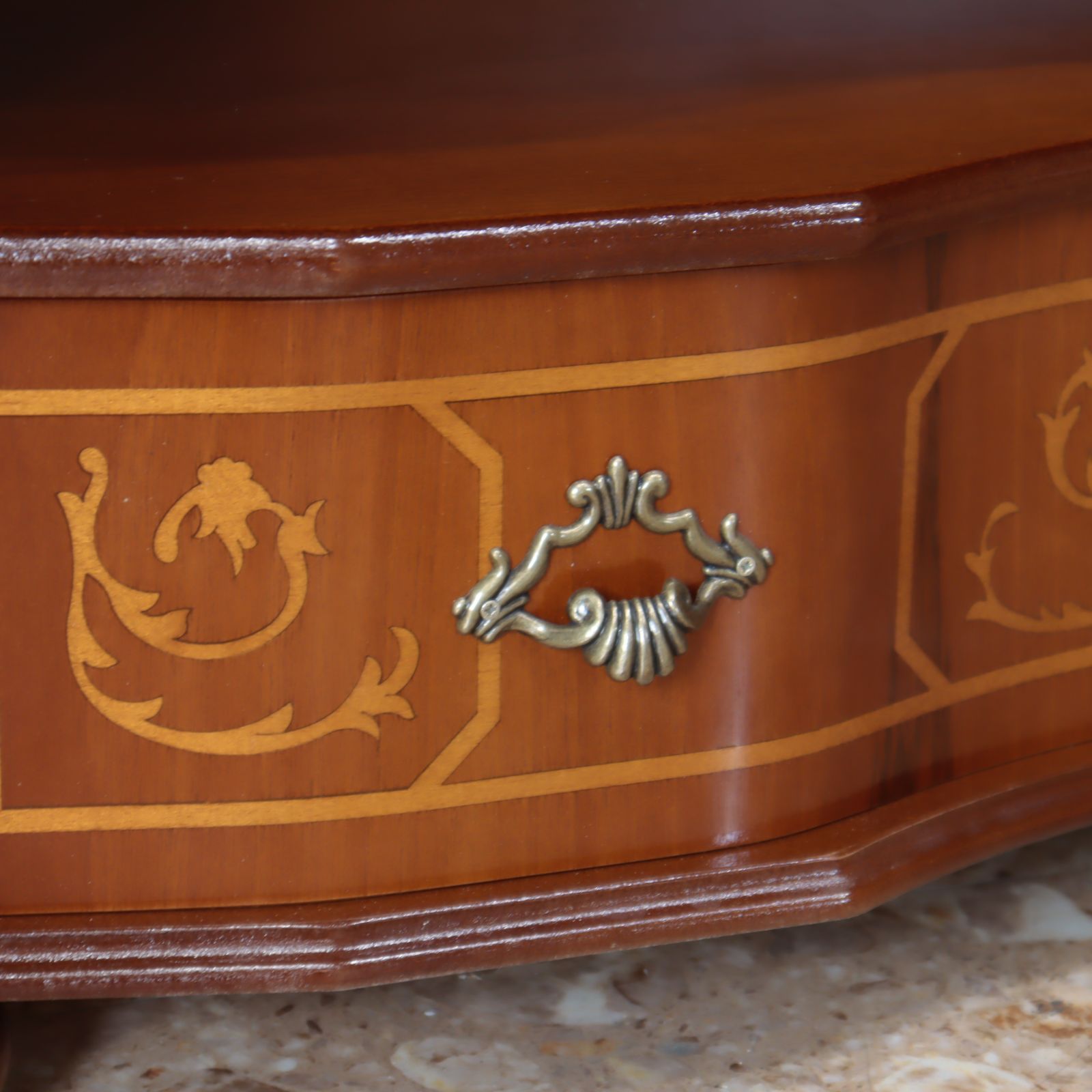 ローボード 木製 イタリア 猫脚 象嵌 完成品 テレビ台 キャビネット