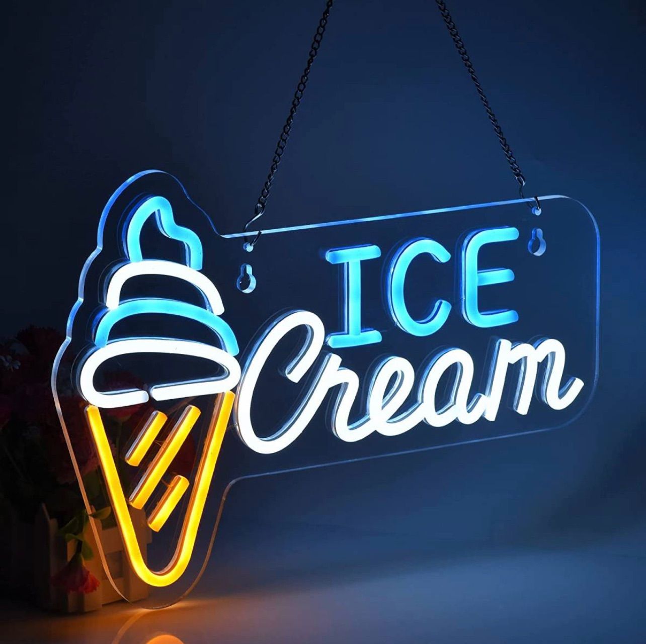 オーダーメイド ネオンサイン LEDライト ネオン管 オリジナル 店舗誘導看板 さわやかなイメージのアクリル板 Ice Cream アイスクリーム  喫茶店 USB接続 オーナメント 雰囲気照明 - メルカリ