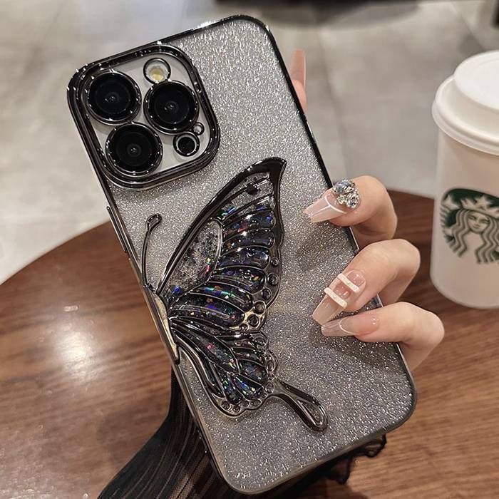 iPhoneケース 電光メタリック 蝶 バタフライ ソフトケース 光沢