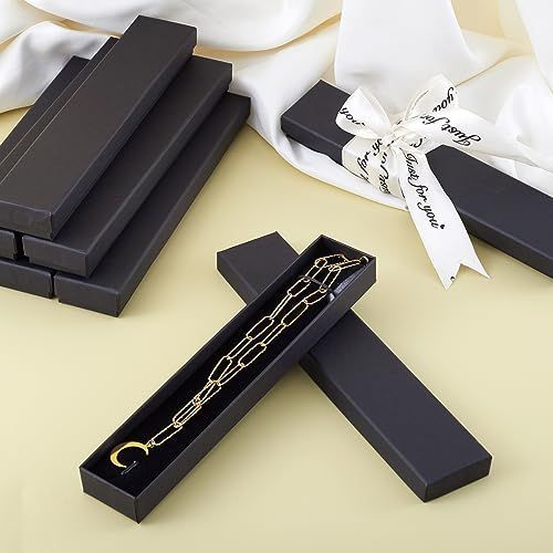 ブラック#21x4cm 12個セット ブラック 長方形 ボックス 紙箱 ネックレス/ブレスレットの収納 ギフトボックス 紙ボックス アクセサリーケース 無地 内側スポンジ付き 多用ケース 小物入れ ギフト包装 ジュエリーパッケージ 展示/業務用 21x4cm