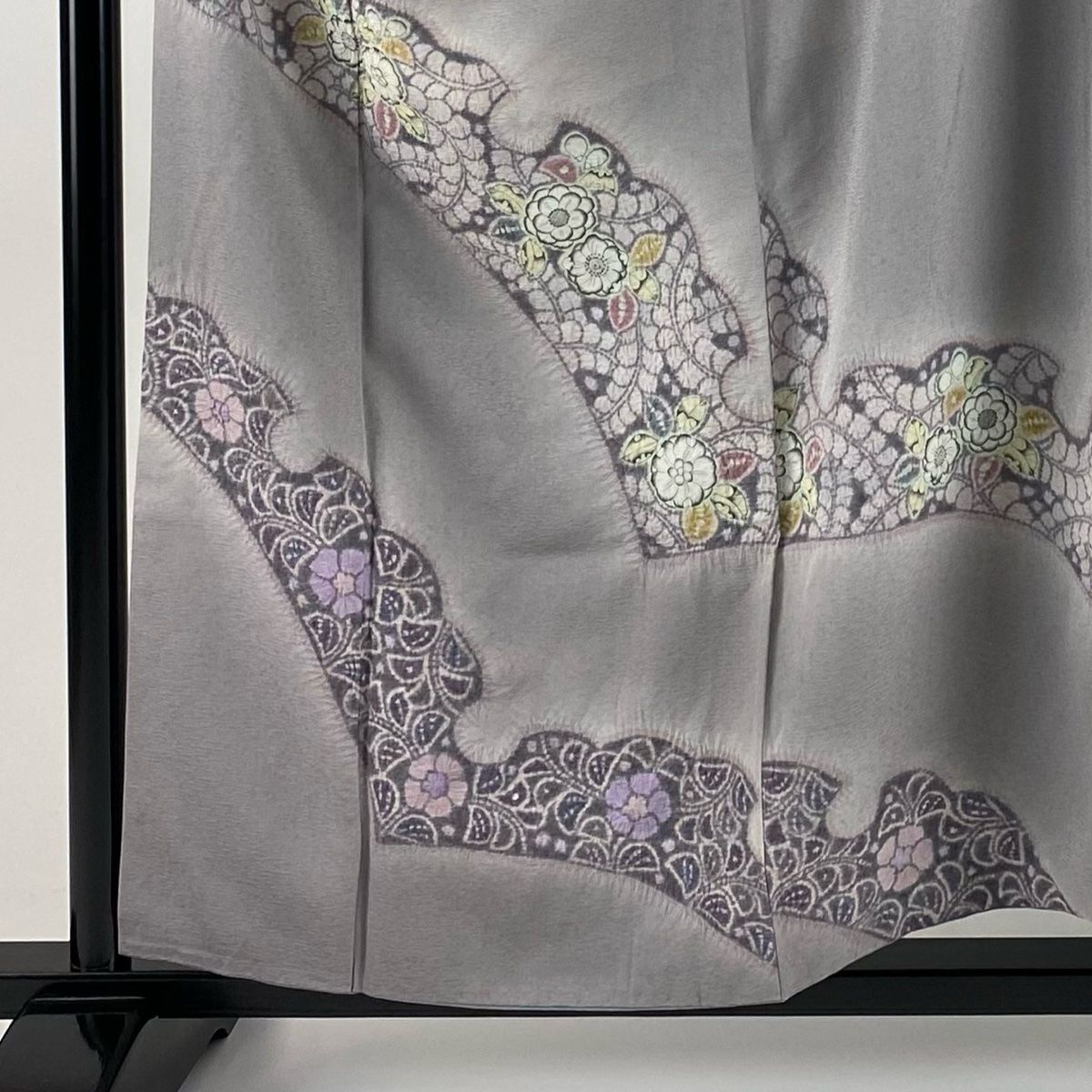 訪問着 身丈158cm 裄丈64cm M 袷 落款 辻が花柄 雪輪 絞り ぼかし 灰紫 正絹 秀品