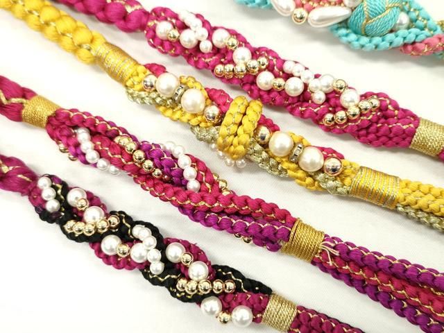 平和屋着物●和装小物 振袖用飾り付き帯締め１０本セット パール 花 小田巻き 金糸 CAAX8188ju