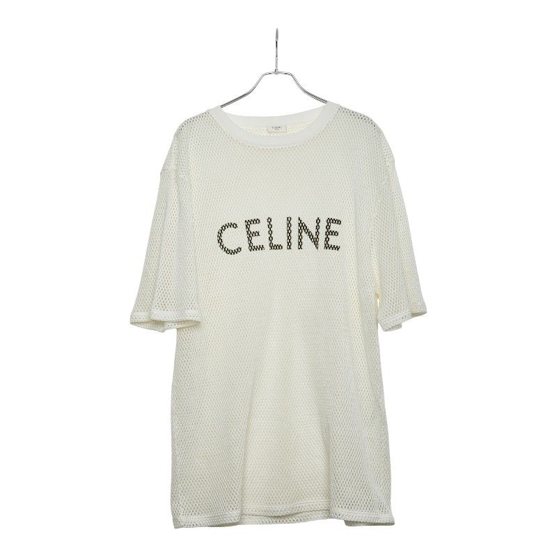 セリーヌ 22SS ロゴ メッシュ Tシャツ オーバーサイズ サイズ L 2X59A950P ホワイト ブラック コットン メンズ CELINE 1-0237710