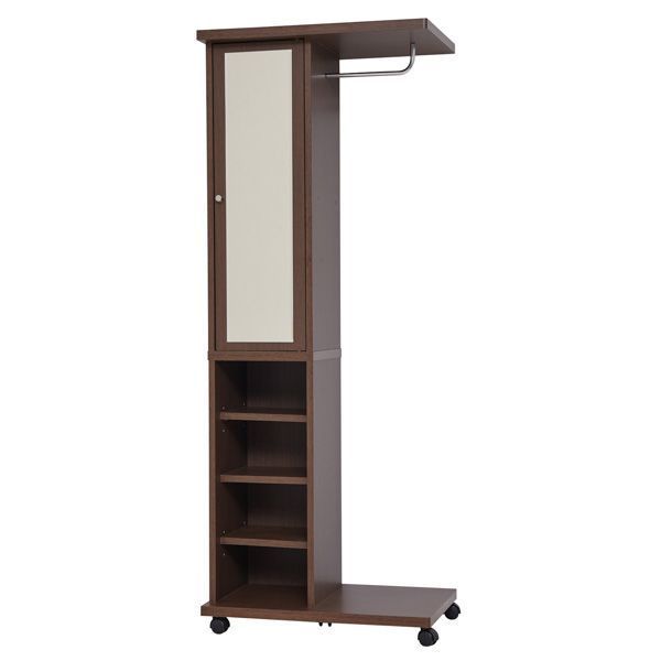 ディスカウント ミラー付ハンガーラック ブラウン 組立式