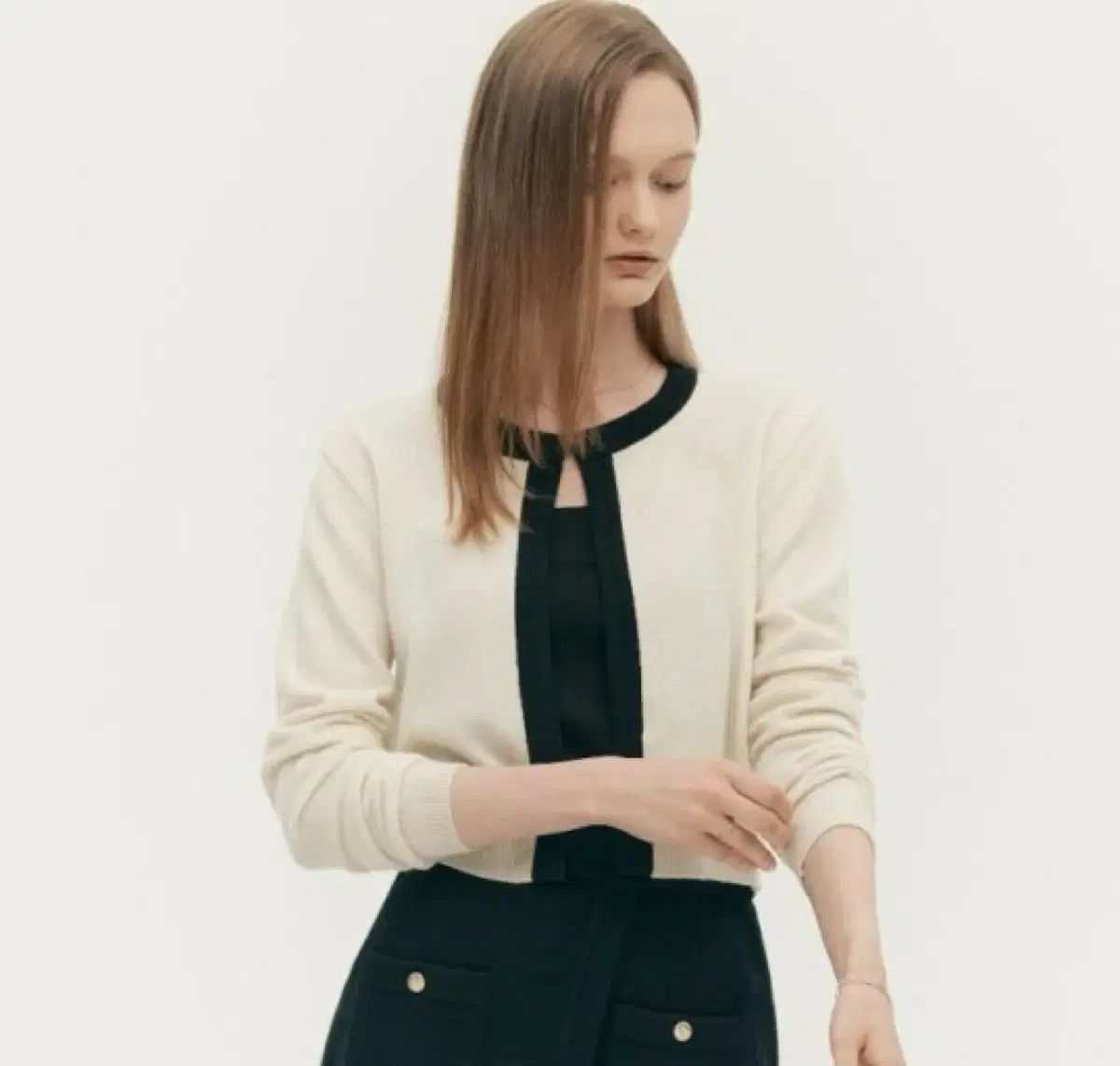 SIE(シエ) ココ トリミング 注文 ウール カーディガン ブラックミックス