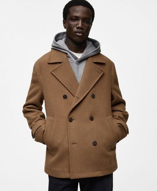 【送料無料】 マンゴ メンズ ジャケット・ブルゾン アウター Men's Wool Double Breasted Coat Medium Brown