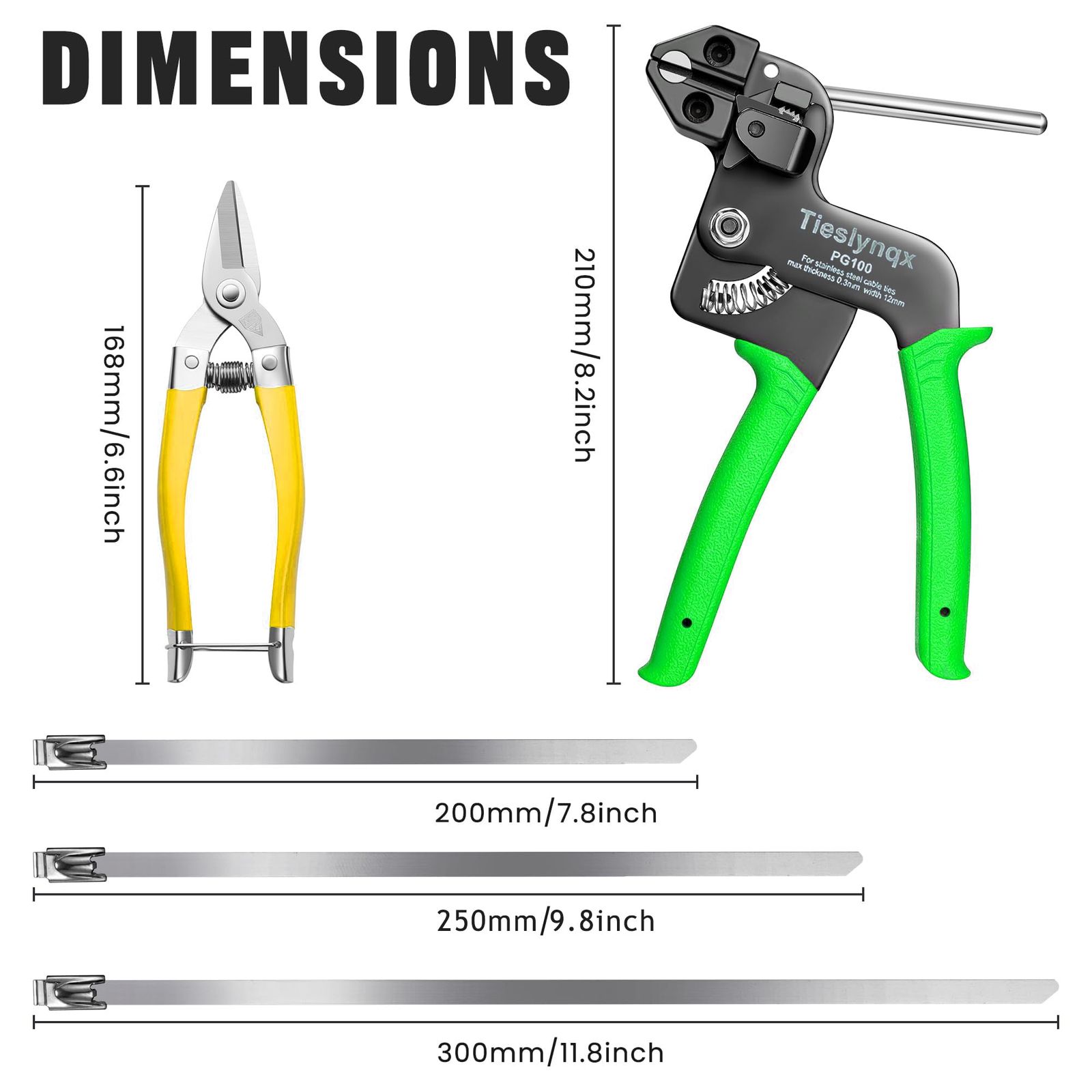 TiesLynqxケーブルタイガンキット ステンレススチールケーブルタイの締め付けと切断に特化したツール 150個の耐紫外線性の頑丈な金属製ジップタイと工業用ハサミが付属しています