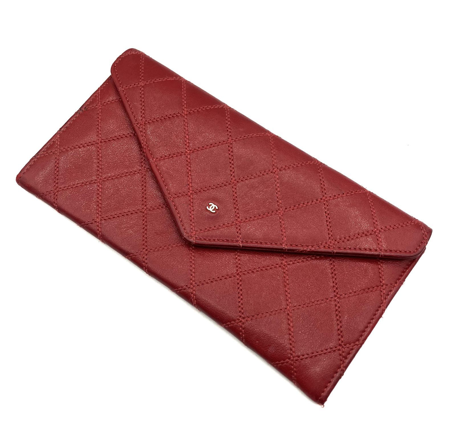 CHANEL ビコローレ 長財布 ダブルステッチ レッド ココマーク レッド