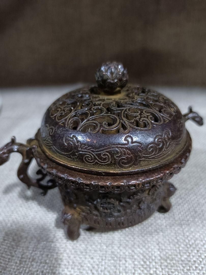 銅器 十二支竜 三足香炉 香道具 茶道具 工芸品 置物