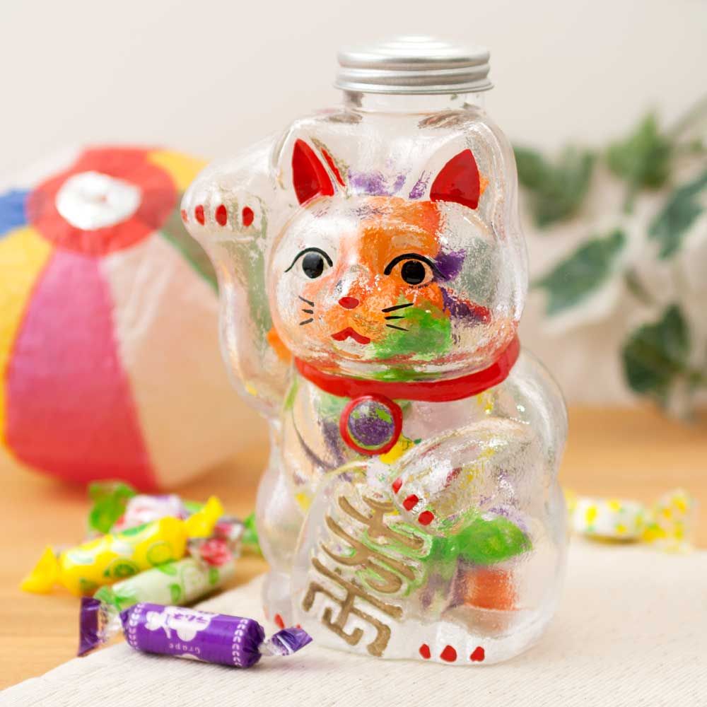 廣田硝子 招き猫 菓子ビン 小 (SM-2S) レトロ感ある懐かしのガラス瓶