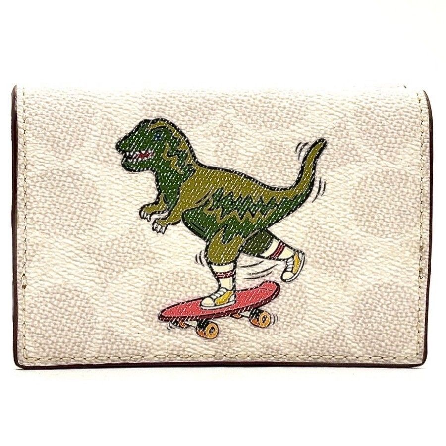 コーチ coach 三つ折り財布 レキシー シグネチャー 財布 スケボー 白 希少品✨ COACH コーチ 三つ折り財布 レキシー 恐竜