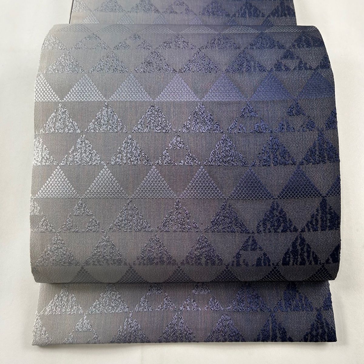 袋帯 名品 鱗 銀糸 青紫 全通 正絹