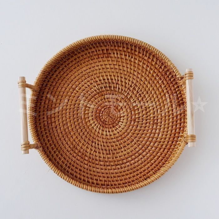 トレー トレイ ラタン 円形 丸型 おぼん 取っ手付き おしゃれ かわいい