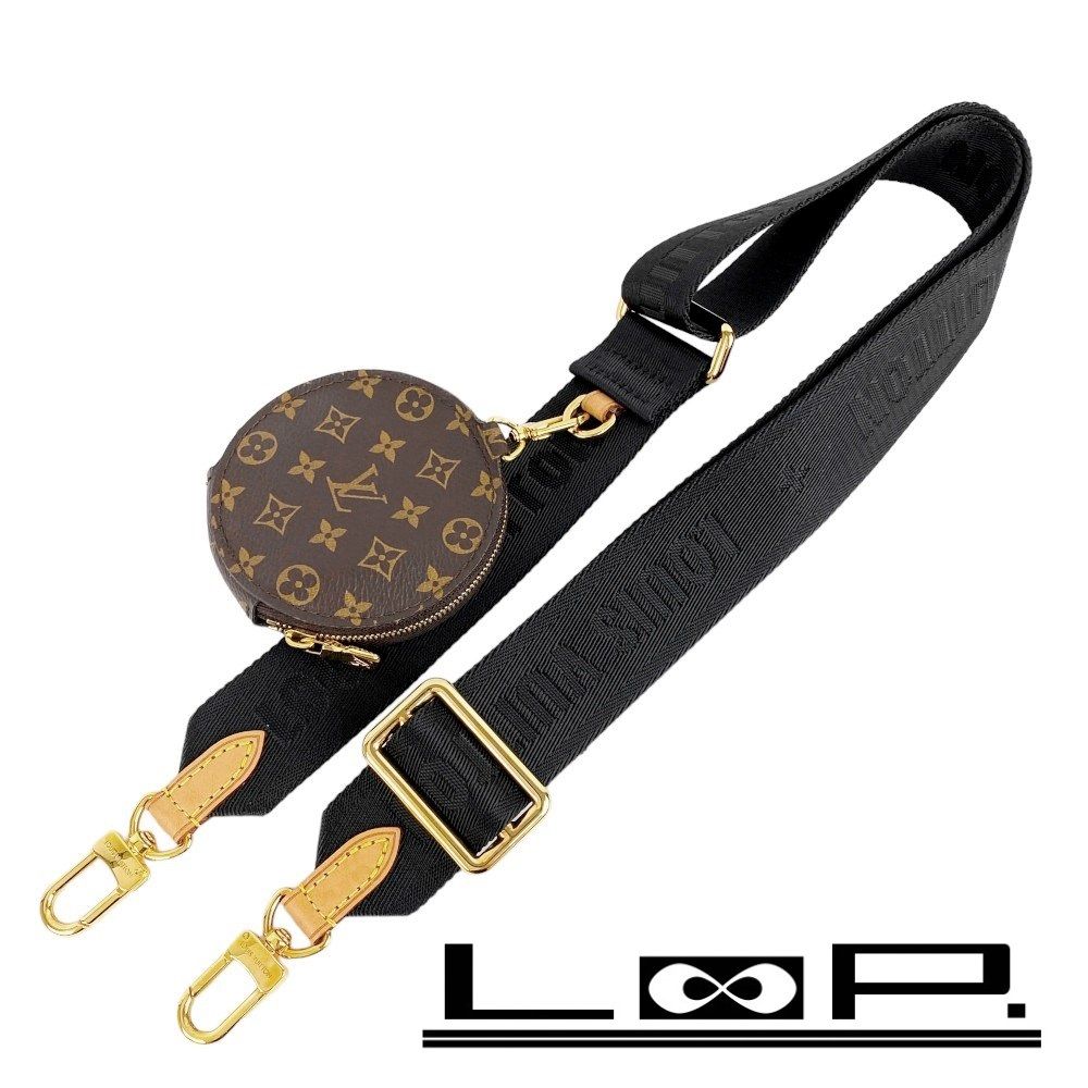 新同　ルイヴィトン ショルダー ストラップ パース付 バッグ 財布 小銭入れ ブラック ゴールド J02487 【167959】