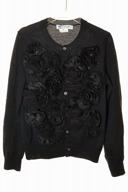 コムデギャルソン COMME des GARCONS 18AW FLOWER CARDIGAN RB-N011 XS カーディガン レース フラワー 花 立体 長袖 ブラック 黒 ブランド古着ベクトル ●250426