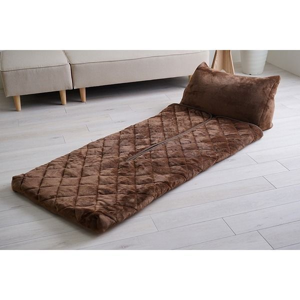あったかグッズ ゴロゴロ ごろ寝 クッション性 無地 クッション付 ブラウン 約70×170cm