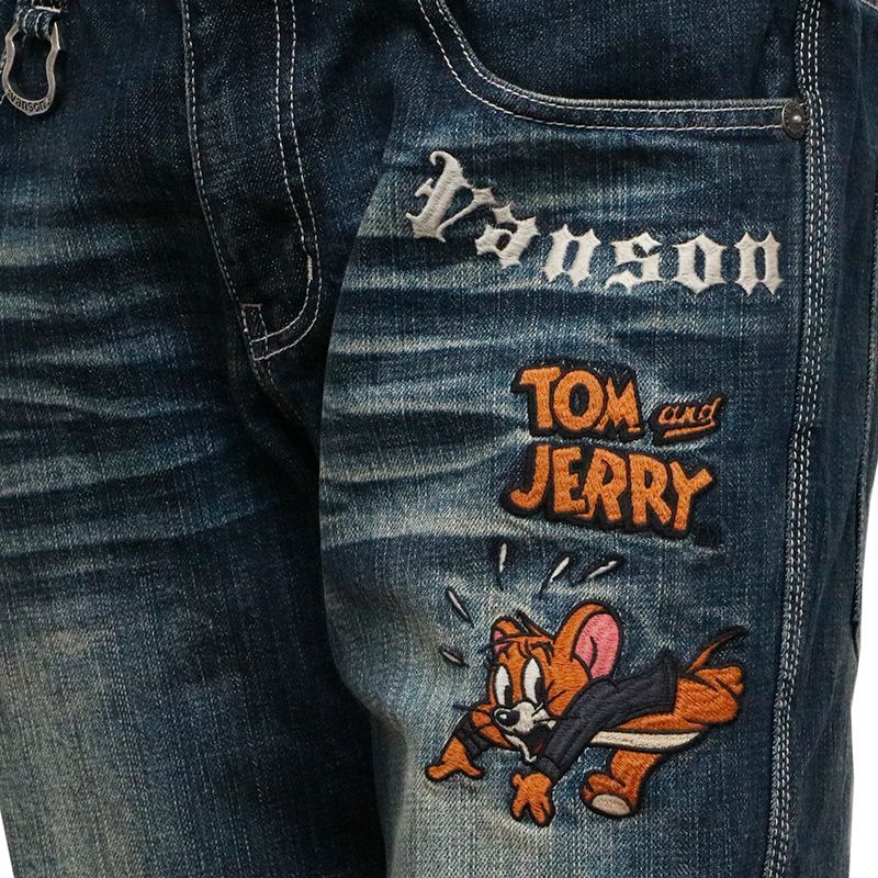 VANSON トムとジェリー 刺繍 デニムパンツ vanson×TOM＆JERRYコラボ 