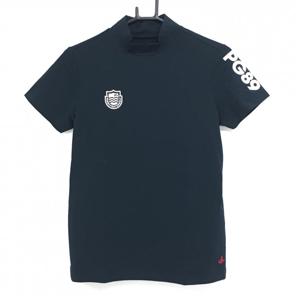 パーリーゲイツ 半袖ハイネックシャツ ネイビー×白 ロゴプリント