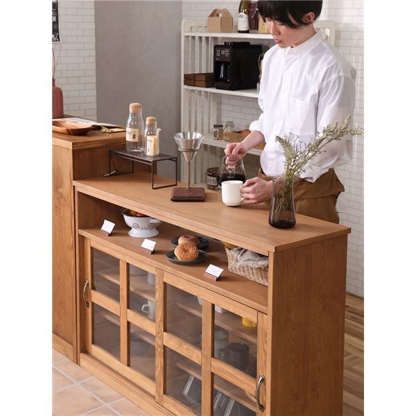 キャビネット キッチン収納 約 幅120cm ナチュラル 木製 天然木 ヴィンテージ調 キッチンカウンター 食器棚 ハラン 代引不可