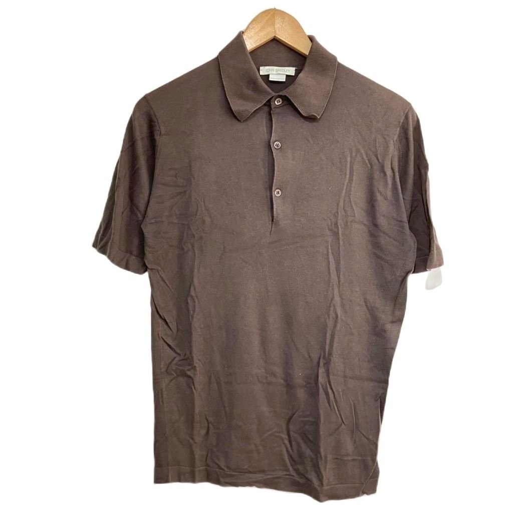 ジョンスメドレー JOHN SMEDLEY ニット ポロシャツ カットソー 半袖 英国製 S 茶 ブラウン 09735