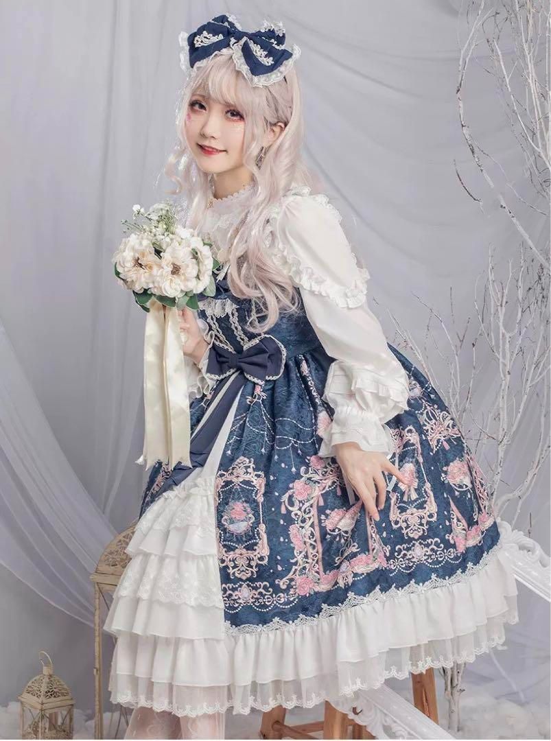 可愛いリボン付きクラシカルロリータひざ丈ワンピース✨普段使いに最適 可愛いリボン付きクラシカルロリータひざ丈ワンピース?普段使い
