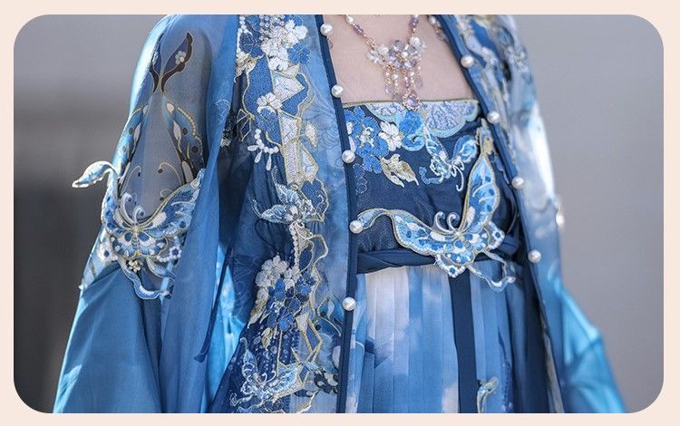 漢服 コスプレ 幅広袖上衣 ロングドレス ストール 3点セット 蝶