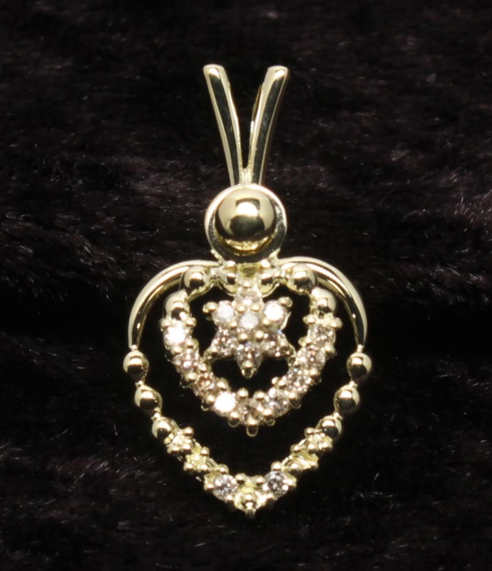 美品 ペンダントトップ K14 ダイヤ 0.15ct ハートモチーフ