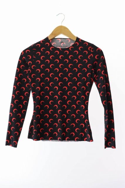 Marine Serre ★マリーンセル ムーン トップス ブラック×赤Sサイズ MARINE SERRE マリーンセル MOON PRINTED JERSEY SECOND SKIN