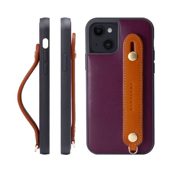 [HANATORA] iPhone 13 ケース イタリアンレザー 本革 ベルトスタイル ネックストラップ付属 パープル+オレンジ ケース iPhone 本革 ベルトスタイル mini 0
