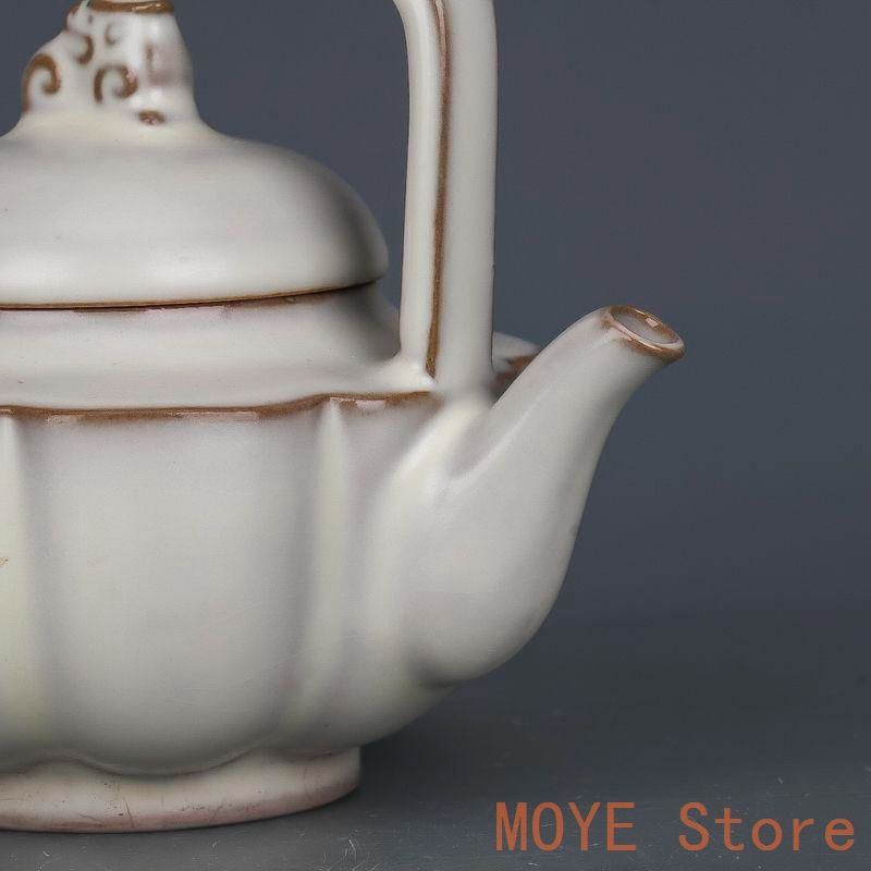 宋汝窯月牙白釉提梁壺 急須 工芸品 美術品 置物zw0829