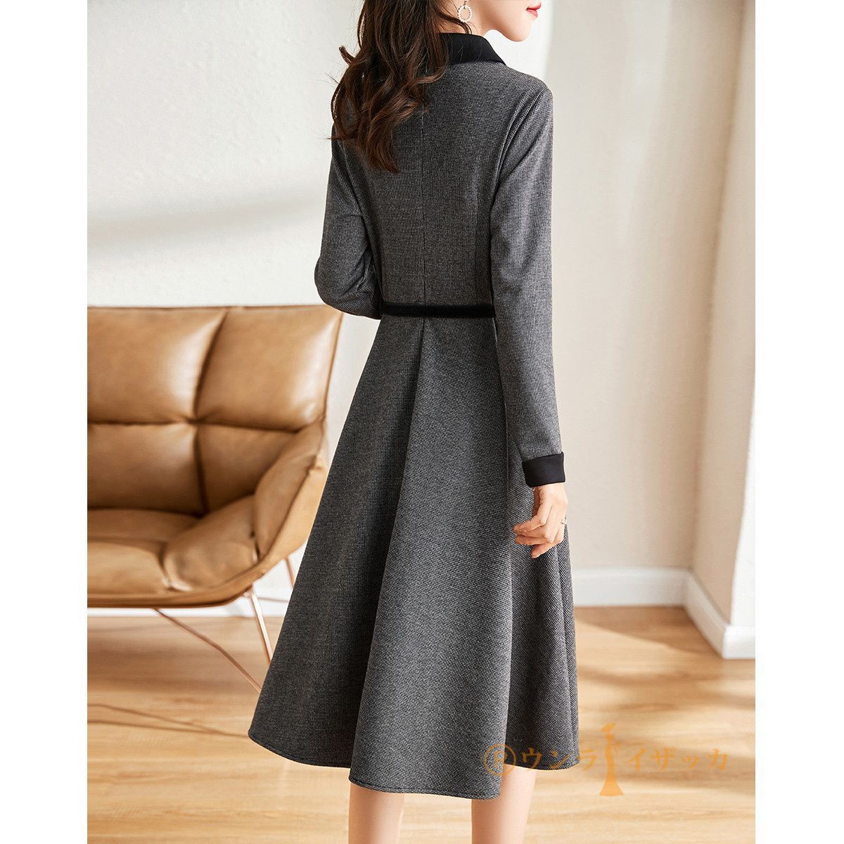 ワンピース レディース きれいめ 長袖 上品 春 秋 冬 膝丈ワンピース