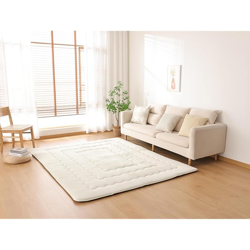 在庫 VK Living カーペット ラグ ラグマット 厚手 絨毯 無地 防音 抗菌 防臭 滑り止め付き 床暖房ホットカーペット対応 こたつ敷きマット 135×185cm アイボリー 1