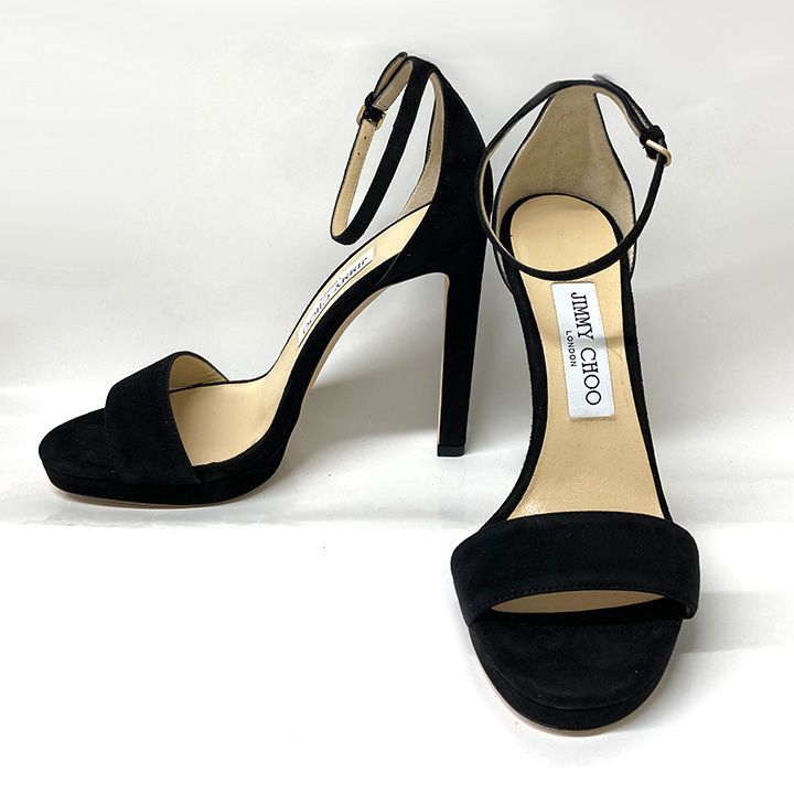 ジミーチュウ サンダル ブラック アンクルストラップ MISTY 120 サイズ37 約24cm スエード Jimmy Choo パンプス ハイヒール 黒 レディース 靴 女性 ブランド
