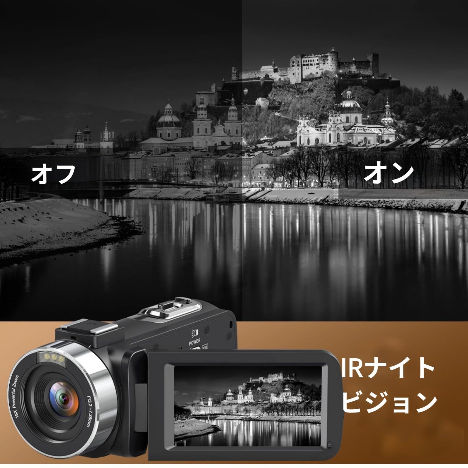  ビデオカメラ 4 K録画 8000万画素 Vlogging カメラ 3 0 IPS HDスクリーン IRナイトビジョン 18倍デジタルズーム 270度回転 画面 自撮り 32 GBのSDカード MIC外部マイク 1500 mAhリチウムイオン電池 リモコン ビデオカメラ本体 ビデオカメラ
