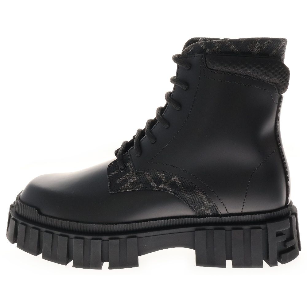 FENDI フォース ズッカ柄 レースアップブーツ厚底 ブラック レザー FENDI (フェンディ) FFロゴ ズッカ柄 フォース レースアップ