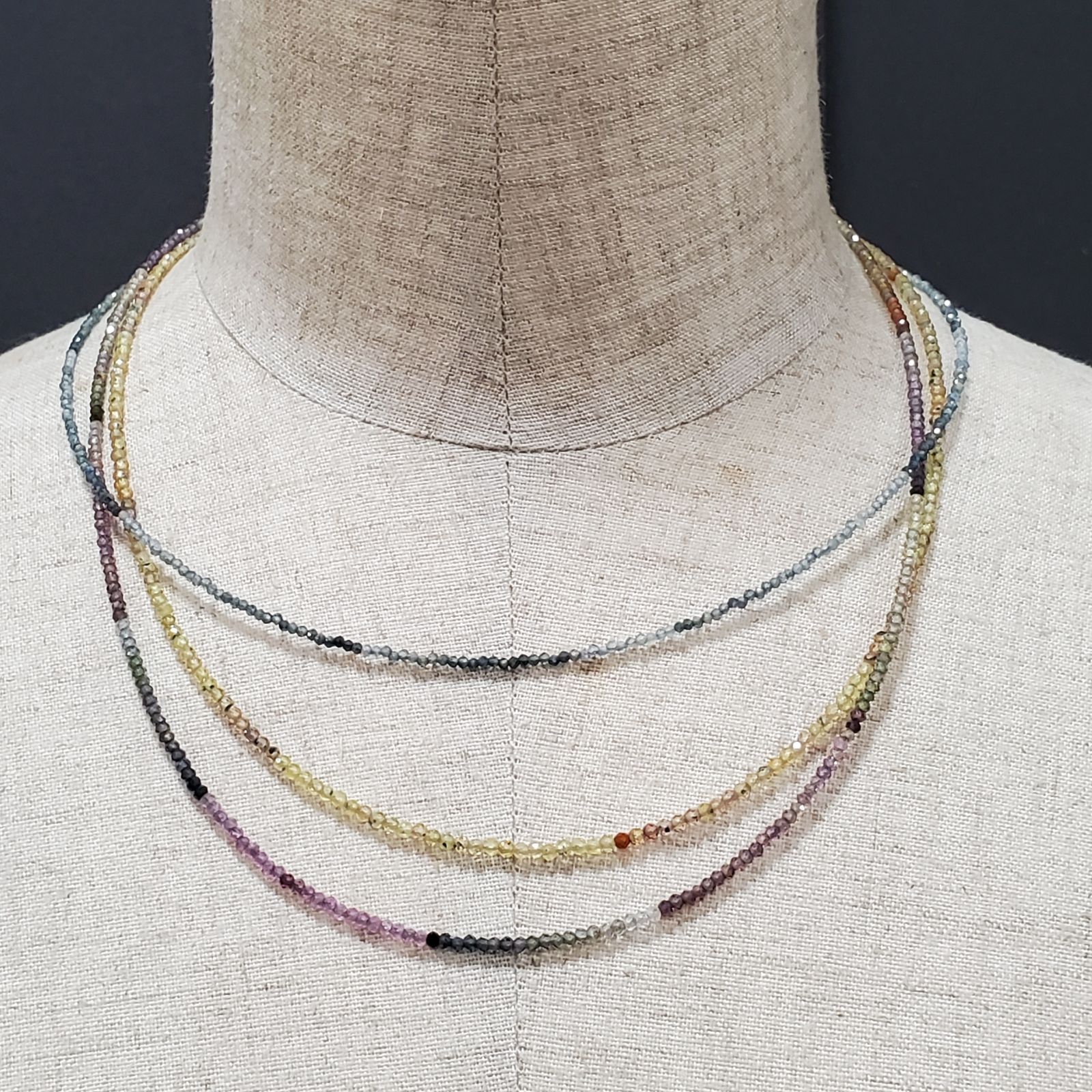 EL6】天然石 マルチカラー 一連 ネックレス 3点セット