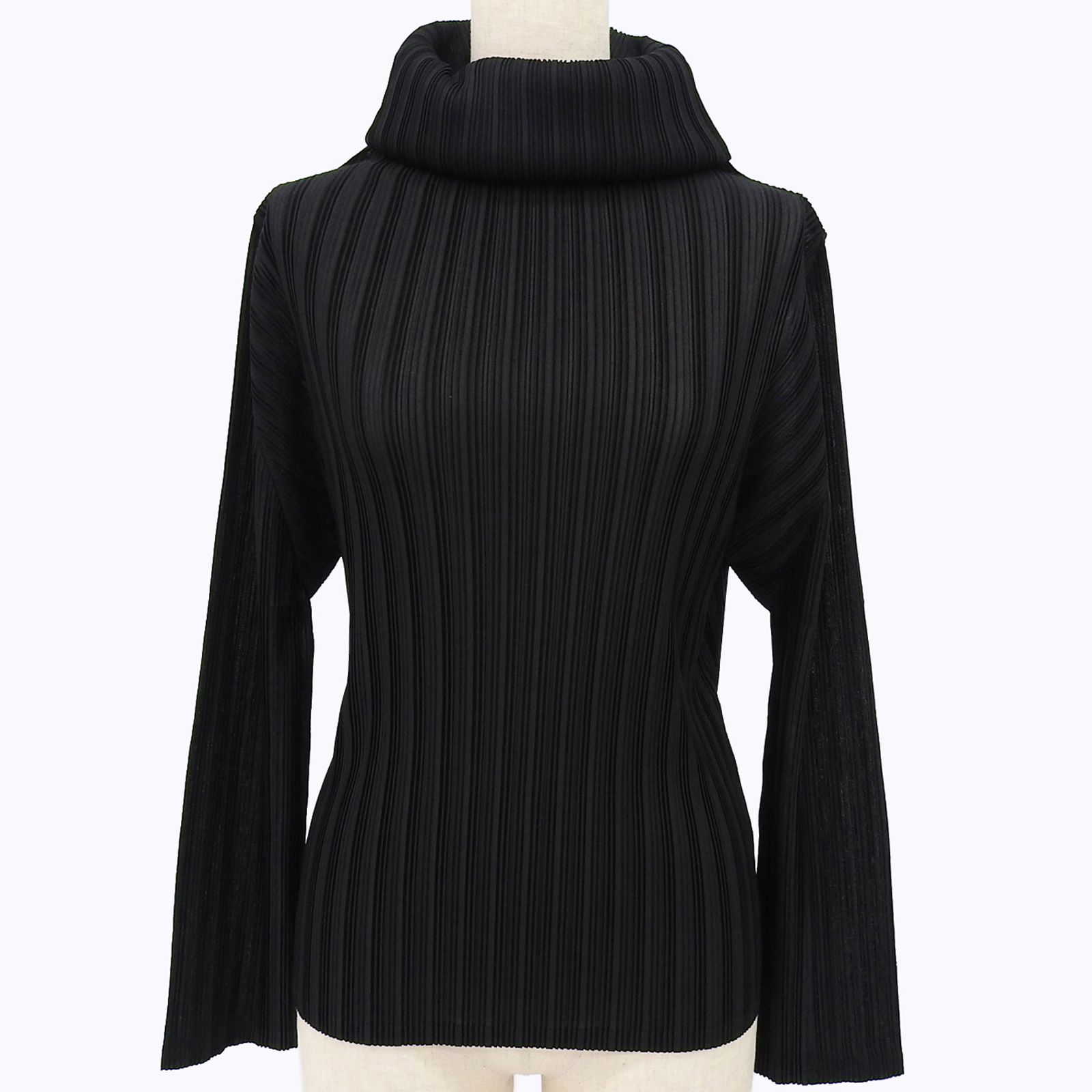 ▲PLEATS PLEASE プリーツプリーズ イッセイミヤケ PP93-FK346 タートルネック 長袖 カットソー ブラック 3 日本製 正規品 レディース