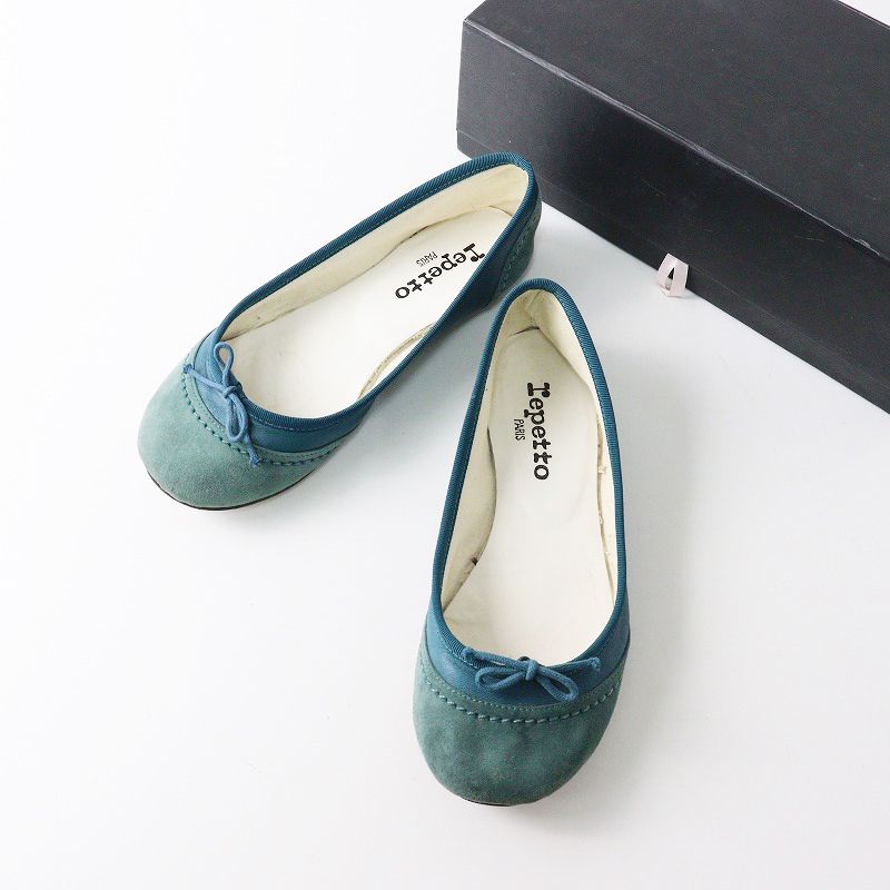 レペット repetto スエード×レザー切替バレエシューズ 36/ブルーグリーン バレリーナ フラット 22.7cm【2400013982375】