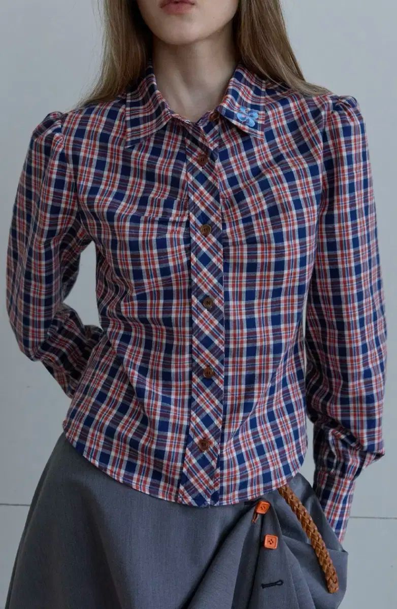 ヘレティック バッグ カフ CHECK パフ シャツ オレンジ