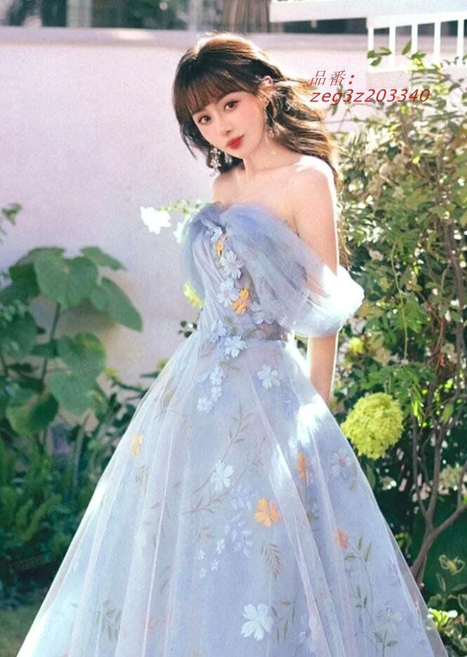 ウェディングドレス 二次会ドレス ロングドレス ウェディング イブニングドレス エレナチュラル 花柄付き演奏会 披露宴 忘年会 ベアトップ zeg3z203340