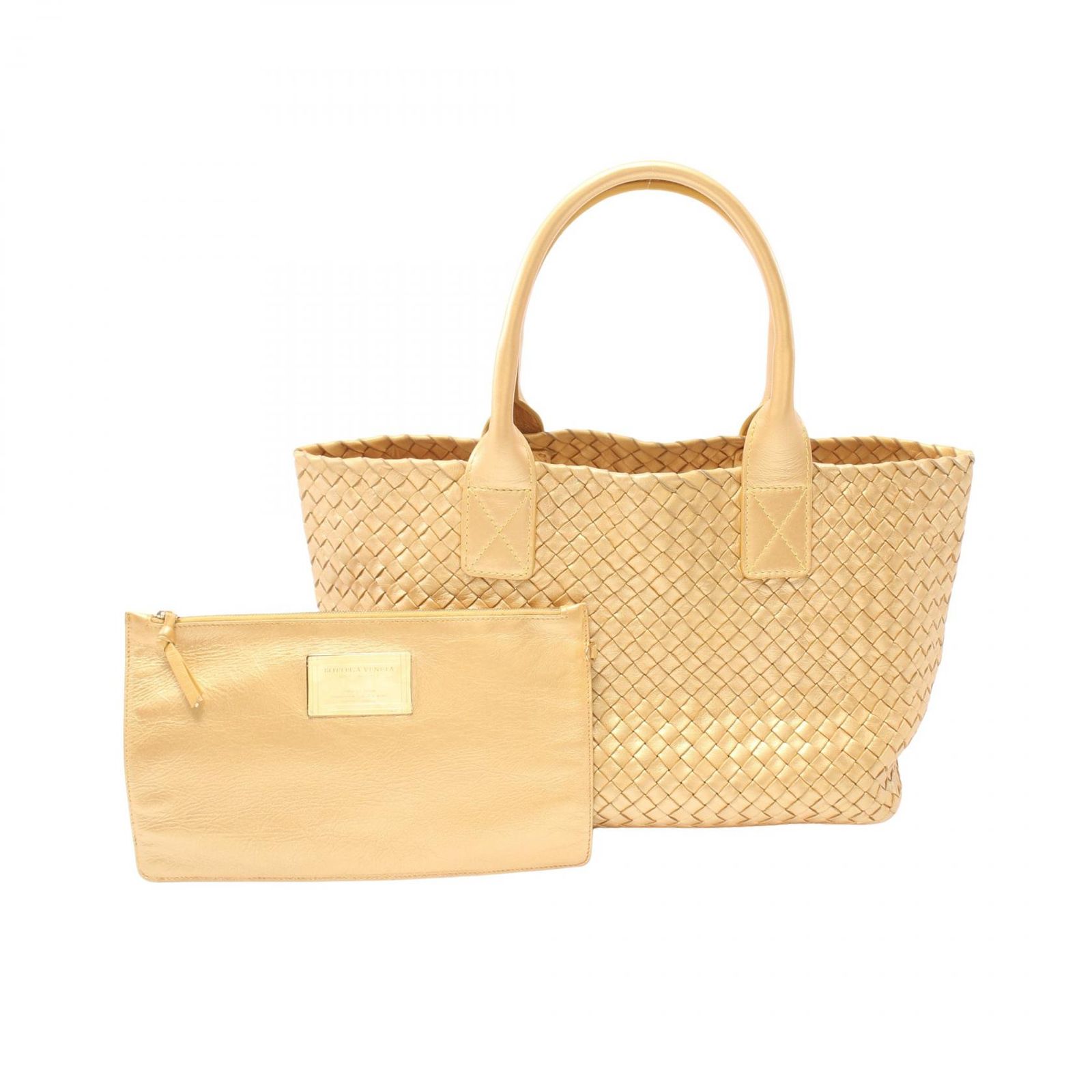 ボッテガヴェネタ BOTTEGA VENETA トートバッグ カバPM イントレチャート 141498 ゴールド レザー カバPM レディース Used B