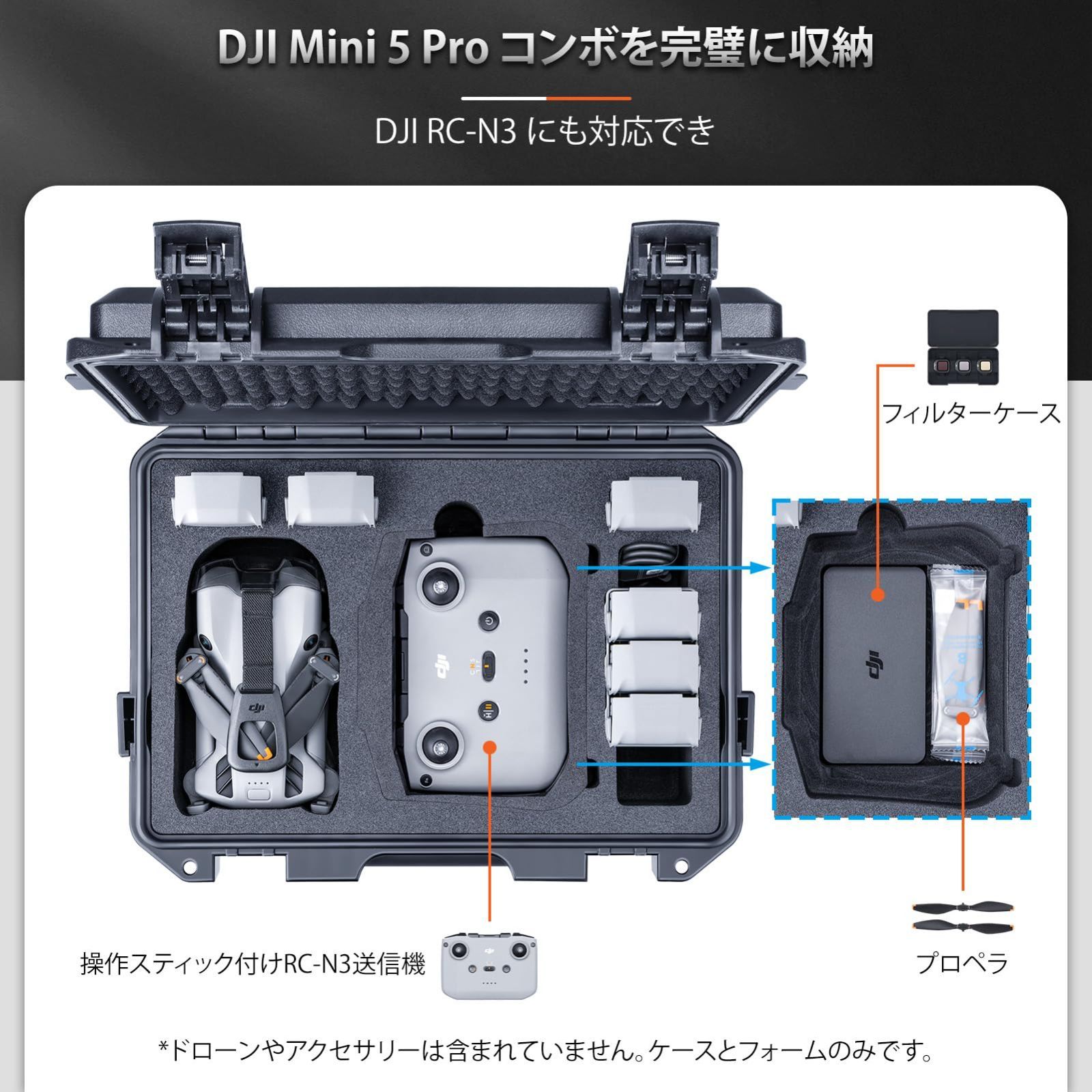  Lykus Titan MM 510 防水ケース DJI Mini 5 Pro と RC 2 N 3 送信機に適用 最大でバッテリー とRC ランヤードを収納 ケースのみ その他 カメラ